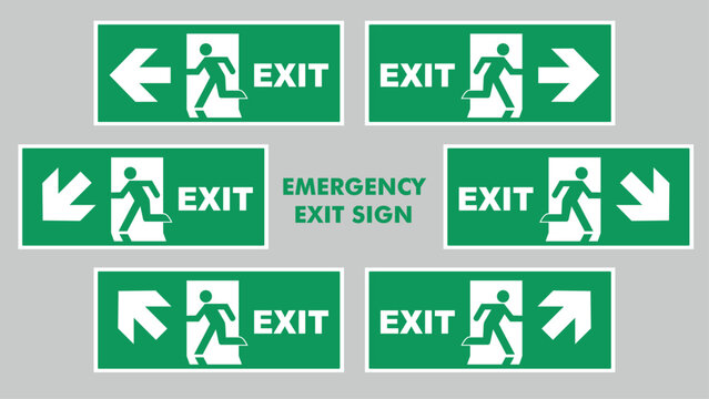 Emergency evacuation directions inside the building. safety sign emergency exit