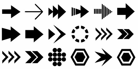 Collection of black arrow and geometric shape icons on white background