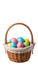 Fototapeta premium Simple Wicker Easter Basket with Soft Colored Eggs
