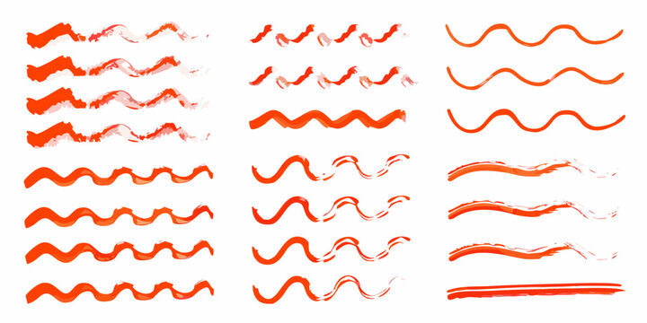 Collection of red brush stroke wave and line illustrations on white