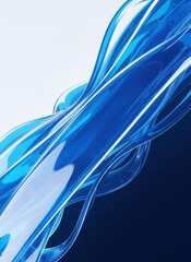 3D render of glossy blue and white intertwined abstract liquid or glass ribbons, flowing dynamic lines for background or banner