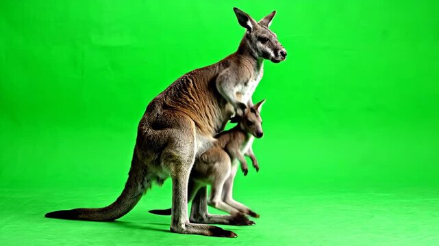 Kangaroo and joey standing on green screen animal wildlife australia mammal green screen visual effects compositing footage