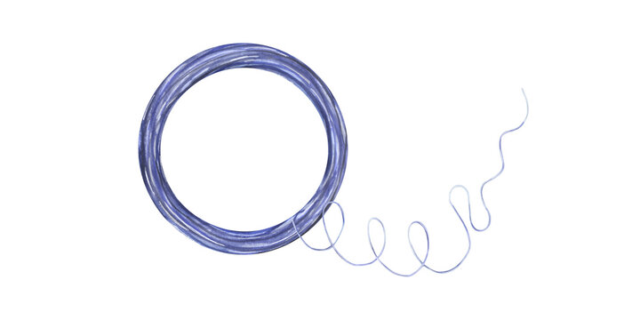 Blue string coil thread watercolor illustration