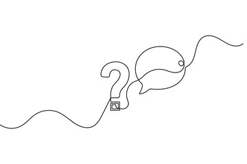 Obraz premium Question mark inside speech bubble minimalist single line art style isolated outline vector design