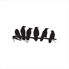  Bird Silhouettes on Branch Vector Image