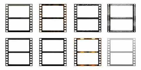 Collection of vintage filmstrip frames with varying colors and textures