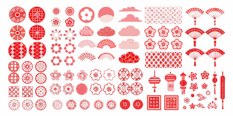 Collection of traditional red chinese decorative elements and patterns © Dibyendu