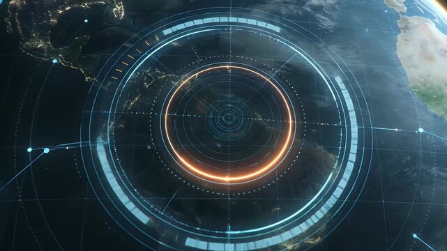 Satellite view of earth with digital hud target interface