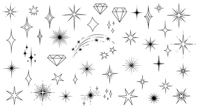 Set of 40 starburst and diamond vector icons