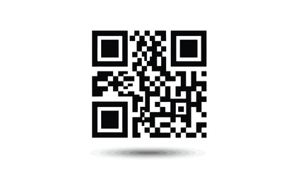 Qr code on white background with shadow black and white pixels scannable symbol for digital information