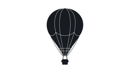 Obraz premium Black hot air balloon icon with white lines on pure white background for travel and adventure concepts