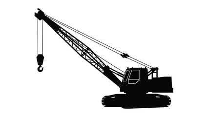 Silhouette of a heavy duty construction crane with hook and boom against a white background industrial equipment concept © Shela