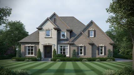 Modern suburban home with lush landscaping