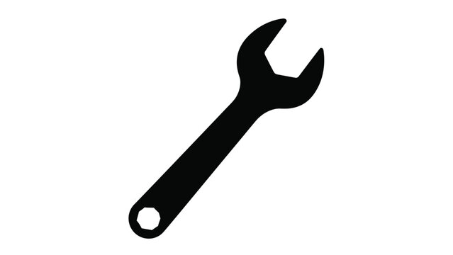 Adjustable wrench icon in black silhouette on white background for repair and maintenance concepts