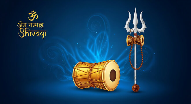 Om namah shivaya with damaru and trishul