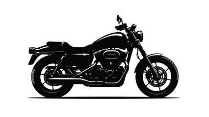 Obraz premium Black motorcycle silhouette with chrome accents on white background side view