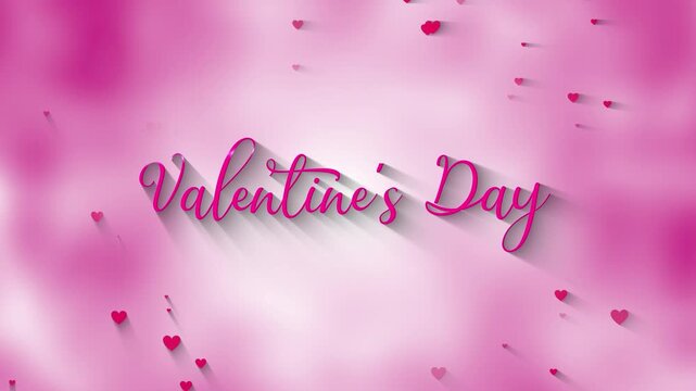 Romantic Valentine's Day animation featuring glossy pink script typography and scattered floating hearts against a soft, dreamy pink and white background, ideal for holiday greetings.