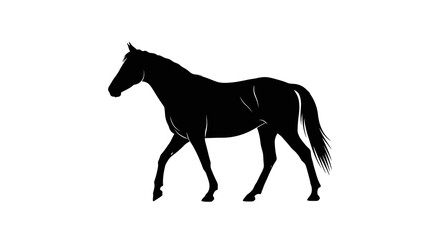 Obraz premium Black silhouette of a horse walking, a symbol for the Chinese New Year of the Fire Horse 2026, against a clean white background.