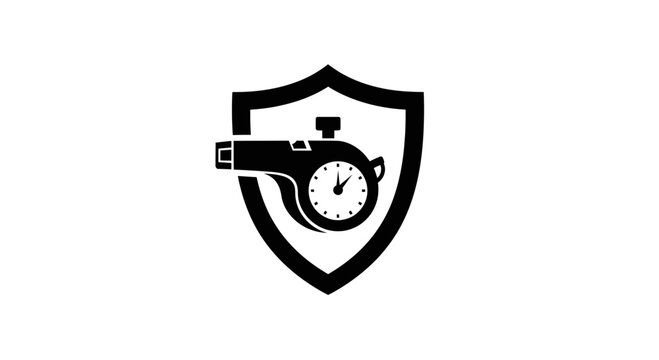 Shield with Whistle and Stopwatch Icon