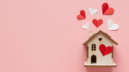 pink house with birds and flowers