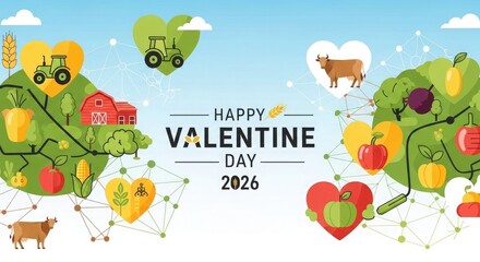 Fototapeta premium Happy Valentine Day 2026 farming and agriculture theme