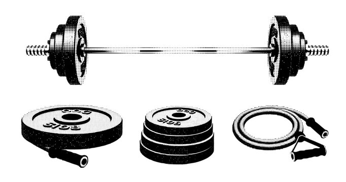 Monochrome barbell set with plates and handles for strength training