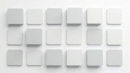 Mosaicos de interfaz grises flotantes dispuestos en cuadr&iacute;cula, espaciado limpio, activo de interfaz de usuario moderno