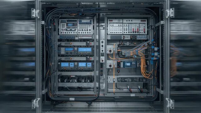 Industrial control panel wiring cabinet instrument meter cable organized monitoring panels precise