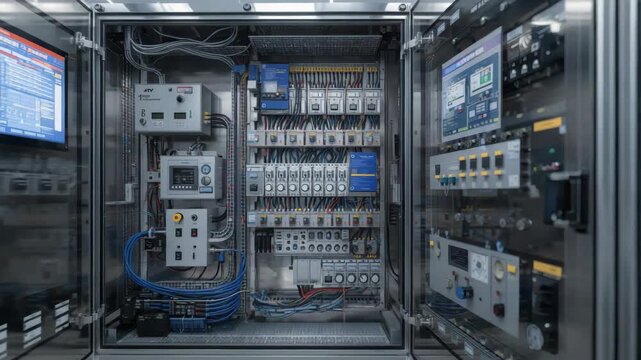 Control panel interior wiring circuit module display screen industrial system electrical cabinet