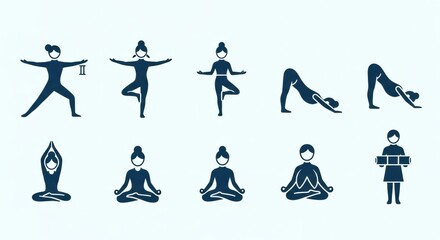 Yoga Poses Silhouette Icons: Fitness, Health, and Wellness Collection
