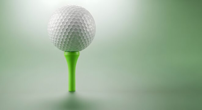 Golf ball on a green tee ready for play on a golf course.