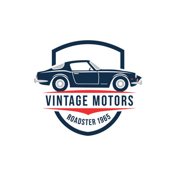 Vintage Motors Logo: Classic Roadster Car Emblem with 1965 Label