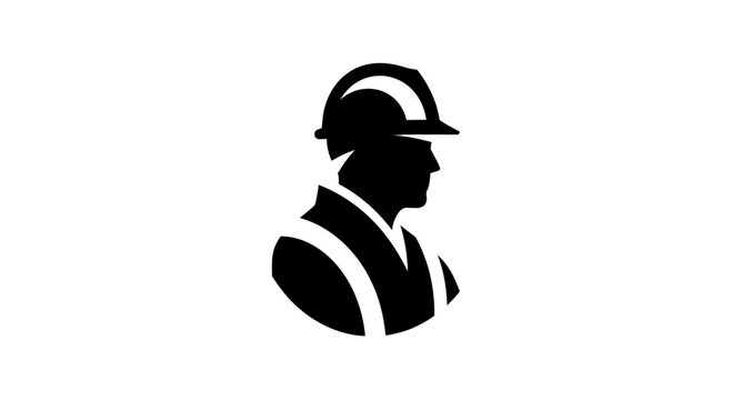 Construction worker silhouette with hard hat and vest