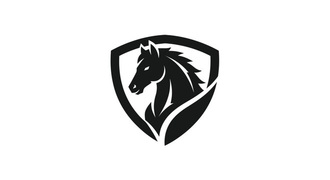 Black horse head in shield logo