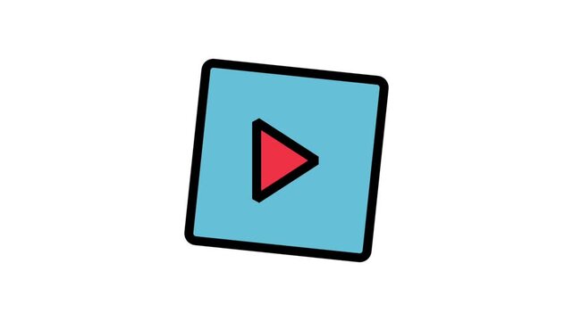 Play Button Animated Icon. Animated blue square play button icon for media player activation and video playback starting.
