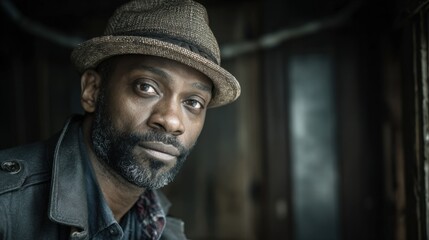 Fototapeta premium Man in Hat with Intense Gaze