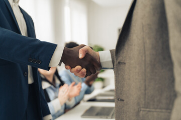 Inclusive Leadership and Professional Recognition with Diverse Business Handshake in Office