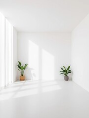 Fototapeta premium Clean, bright, unfurnished room interior with a smooth white wall, neutral, plain