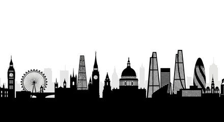 Obraz premium London city skyline with iconic landmarks in black silhouette