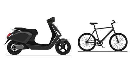 Fototapeta premium a scooter and a bicycle side by side on a white background