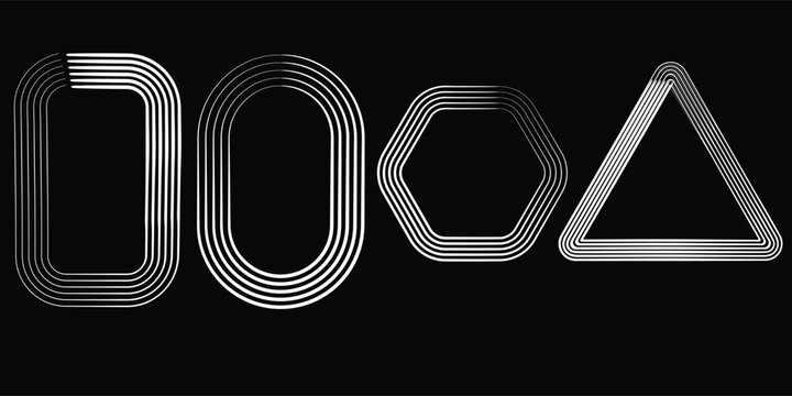 Abstract Vector Linear Geometric Elements Including Triangle Hexagon and Circle with Silver Metal Gradient Effect