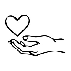 Símbolo caridad. Dibujo sencillo con líneas de una mano sosteniendo un corazón © teracreonte