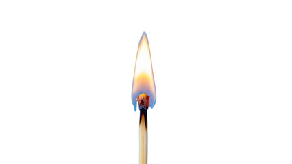 Burning matchstick flame isolated on transparent background