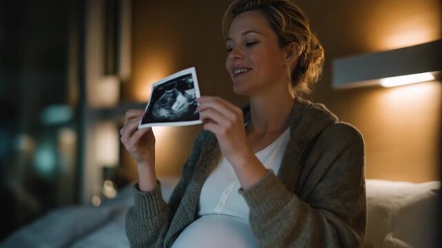 A calm medical moment captures a prenatal scan image of a developing fetus sustained with an umbilical cord, emphasizing life support and maternal connection. cinematic color correction, natural