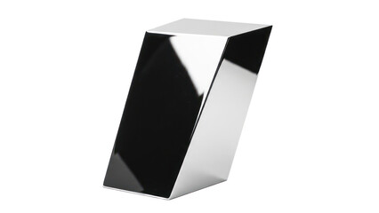 Abstract geometric prism with chrome finish isolated on transparent background