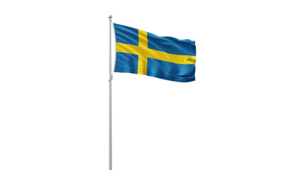 Swedish flag waving on flagpole isolated on transparent background