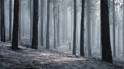 Naklejka premium Whispers of renewal in a forest landscape after a wildfire