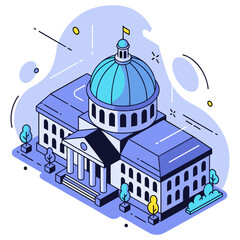 Naklejka premium Isometric illustration of classical dome building with columns and trees. No editable stroke