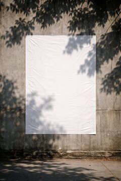 Glued wrinkled paper mockup on a rough urban wall, outdoor advertising template with copy space.