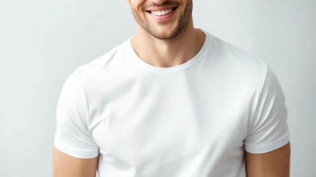 Plain White Cotton T-shirt Mockup on Athletic Man for Apparel Design Branding